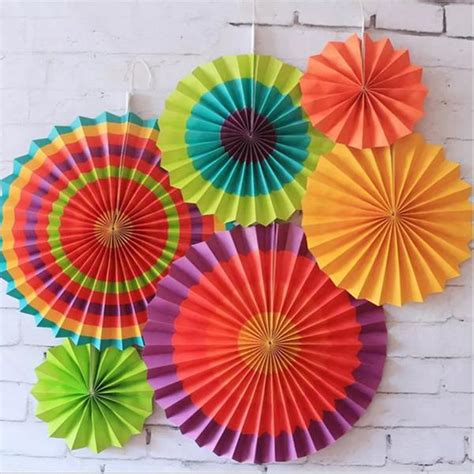 6 Pcs Fiesta Paper Fan Hanging Decorations Home Birthday Wedding Party Favor Gift | Alexnld.com