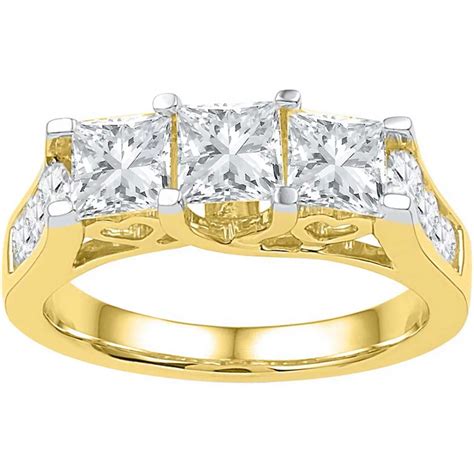 14k Yellow Gold 2 Ctw 3 Stone Princess Cut Diamond Engagement Ring | 3-stone Rings | Jewelry ...