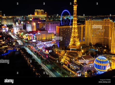 The casinos and hotels of South Las Vegas Boulevard aka the Las Vegas Strip viewed at night ...