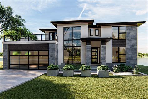 4-Bed Modern Prairie-Style House Plan with Massive Balcony Over Garage - 62749DJ | Architectural ...