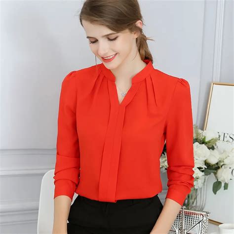 Brand Women Shirts Spring Summer Work Formal Shirt Female V Neck Chiffon Blouses Office Shirts ...