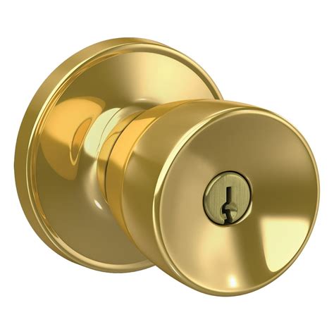 First Secure by Schlage Hawkins Keyed Entry Door Knob Lock in Bright Brass for Exterior Door ...