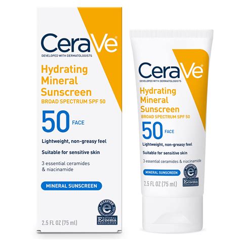 CeraVe 100% Mineral Sunscreen SPF 50 | Face Sunscreen with Zinc Oxide & Titanium Dioxide for ...