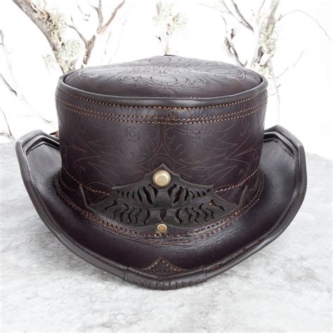 Leather Top Hat, Short Top Hat, Leather Hat, Adjustable Sizing, Burning Man Hat, Steampunk Hat ...