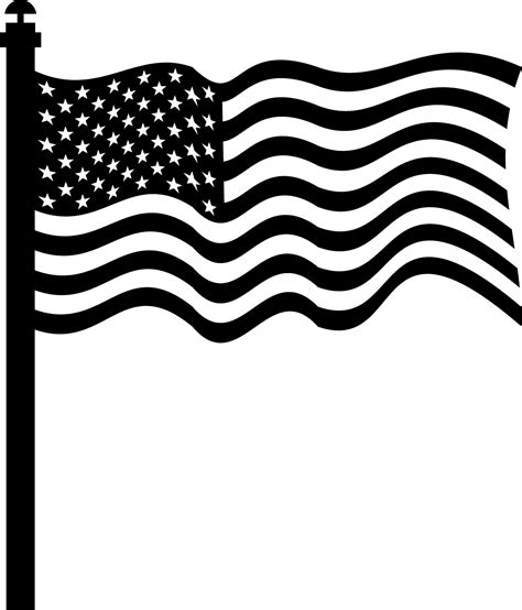 black and white american flag waving - Clip Art Library