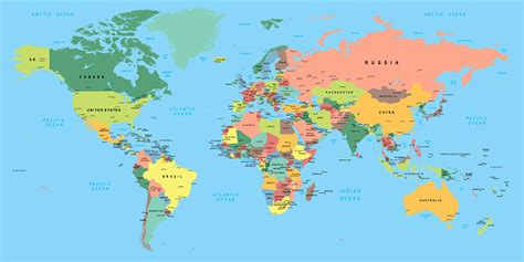 Multicolored World Map With Capitals And Countries Stock Illustration - Download Image Now - iStock