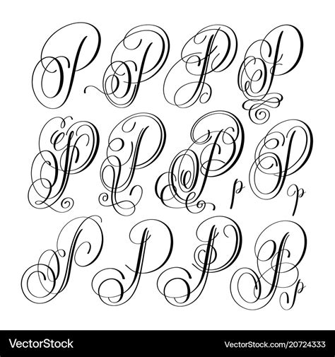 Calligraphy lettering script font p set hand Vector Image