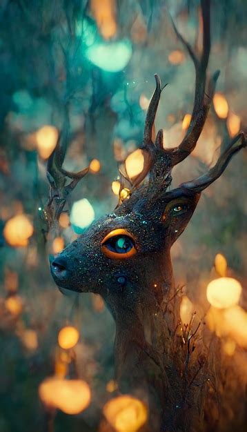 Premium AI Image | there is a deer with glowing eyes and a lot of lights generative ai