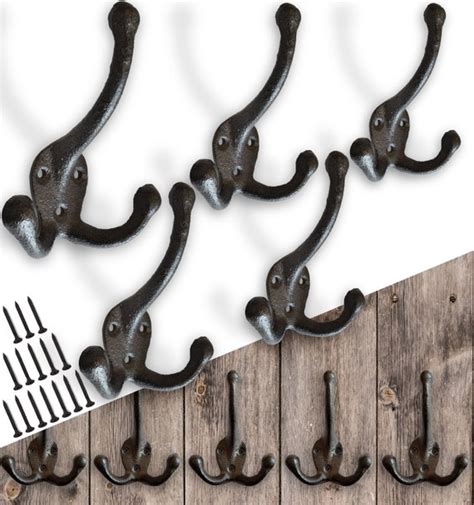 Rustic Cast Iron Coat Hooks 5 Pack Wall Mounted Farmhouse - Etsy