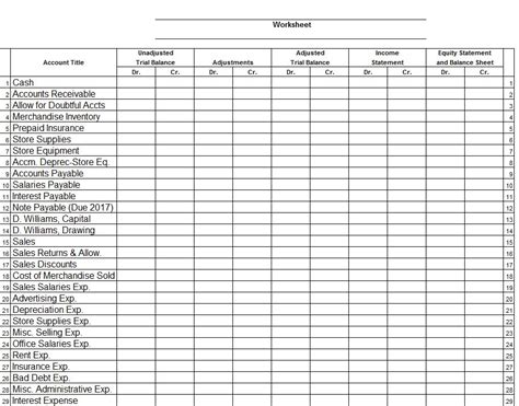 Worksheet Through Adjusted Trial Balance