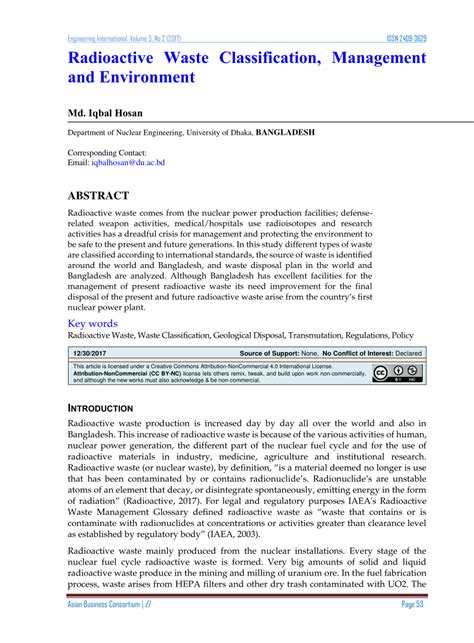 (PDF) Radioactive Waste Classification, Management and Environment