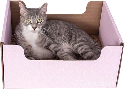 Hide & Scratch: XL Corrugated Cat Scratcher, Lounger & Bed Box with Refillable Pad (Light Pink ...