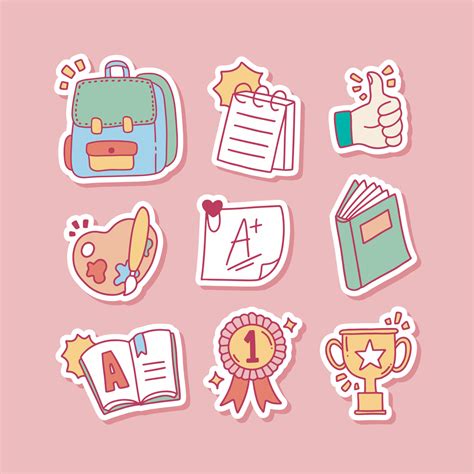 Collection of Cute Hand Drawn School Stickers for Journal 5417827 Vector Art at Vecteezy