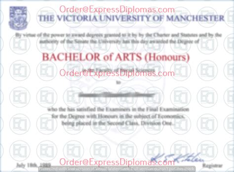 The Victoria University of Manchester Degree Diploma Certificate - Express Diplomas