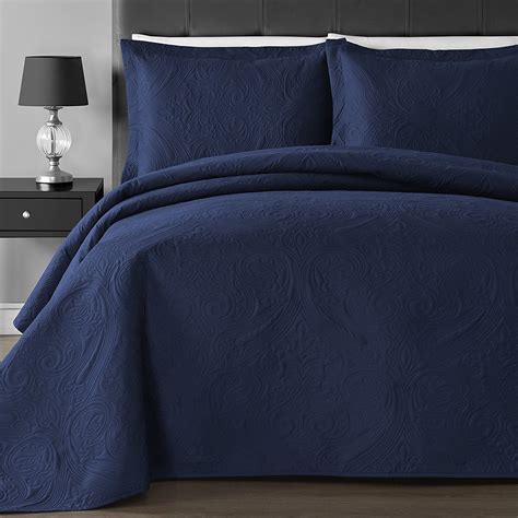 Full Queen Cal King Size Bed Navy Blue Oversized 3 pc Quilt Set Coverlet Bedding – The Clearance ...