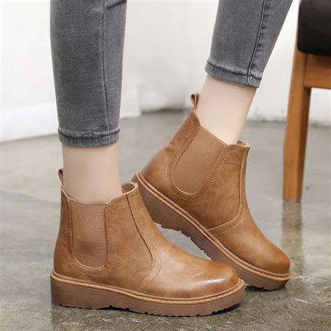 Winter Boots Women Chelsea Boots Platform Shoes Woman Boot Black Low Heels Boots Ladies Booties ...