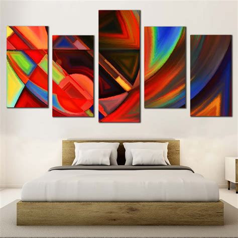 Contemporary Abstract Canvas Wall Art, Red Abstract Shapes Canvas Set, – Dwallart