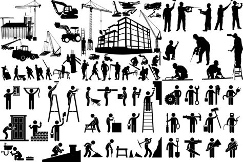 Worker silhouette, building and construction equipment vector – Free Download | VectorPicFree