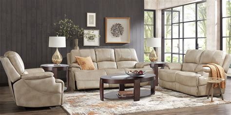 Colorado River Beige 5 Pc Leather Living Room with Reclining Sofa - Rooms To Go