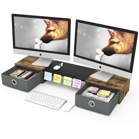 WESTREE Dual Monitor Stand Riser with Two Drawers, Extra Large Storage Monitor Stand for 2 ...