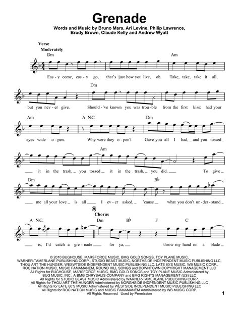 Bruno Mars - Grenade sheet music