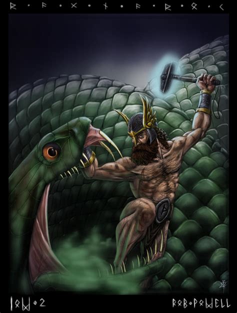 Thor battling Jormungandr by rob-powell on DeviantArt