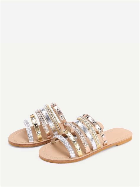 Metallic Strappy Sandals With Chain -SheIn(Sheinside)