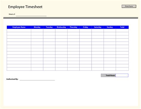 40 Free Timesheet / Time Card Templates ᐅ Template Lab - Free Printable Blank Time Sheets - Free ...