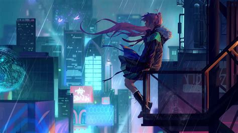 Anime Girl Lonely Night City Live Wallpaper - WallpaperWaifu