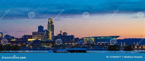 Omaha Nebraska Downtown Skyline at Dusk. Stock Image - Image of headquarters, bluffs: 131683977