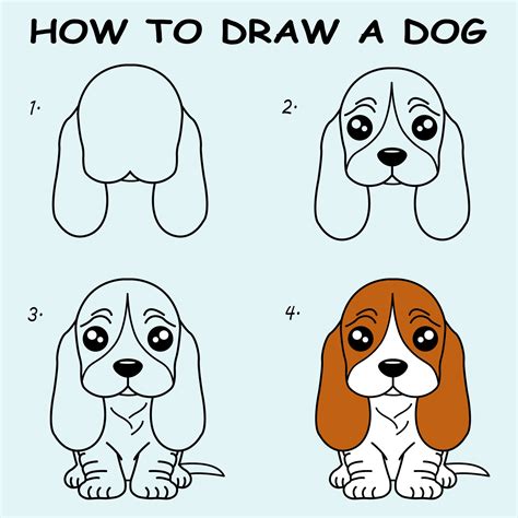 Step by step to draw a Dog. Drawing tutorial a Dog. Drawing lesson for children. Vector ...