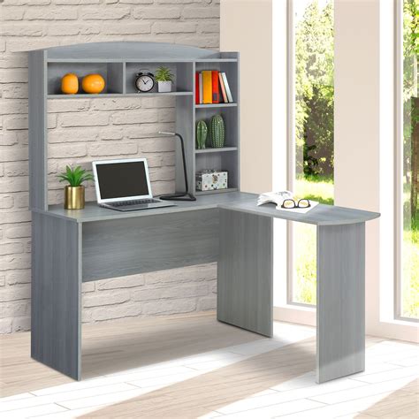 Techni Mobili Modern L-Shaped Desk with Hutch, Grey - Walmart.com - Walmart.com