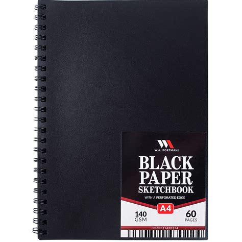 WA Portman Black Paper Sketchbook - A4 Sketchbook with Black Drawing Paper - Black Paper Journal ...