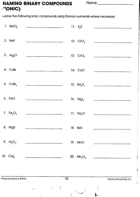 Ionic Compounds Formulas And Names Worksheet