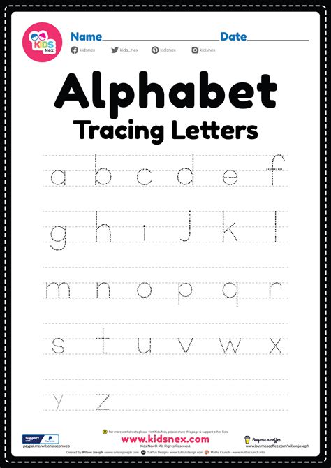 Tracing worksheet of Alphabet letters - Free Printable PDF