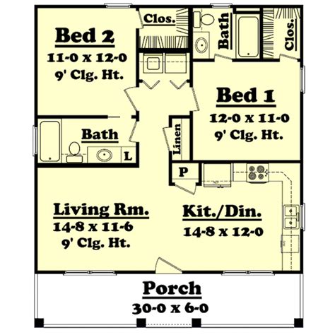 Farmhouse Style House Plan - 2 Beds 2 Baths 900 Sq/Ft Plan #430-4 - Houseplans.com