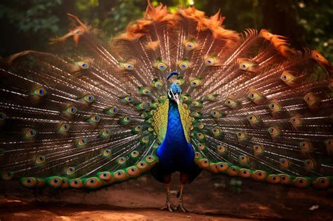 Premium AI Image | a peacock with its wings spread out in the forest