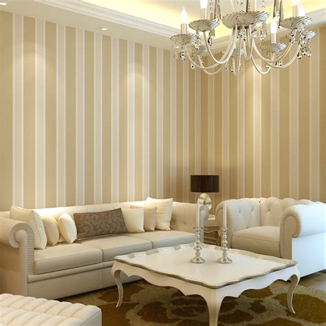 Beige vertical stripe 9 gold wallpaper brief modern non woven wallpaper bedroom wallpaper ...