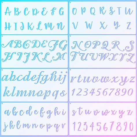 Buy 8 Pieces Calligraphy Letter Number Stencil Reusable Template Cursive Alphabet Cake Stencils ...