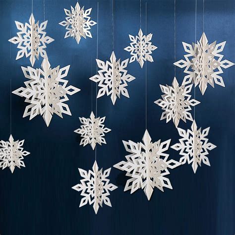 Amazon.com: LINDOO Winter Snowflake Hanging Decorations - 3D Glitter Large White Snowflakes ...