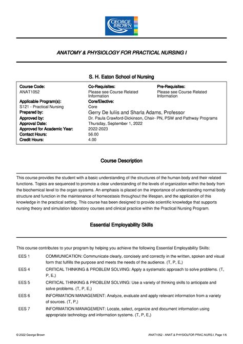 Anatomy course outline - This course provides the student with a basic understanding of the ...