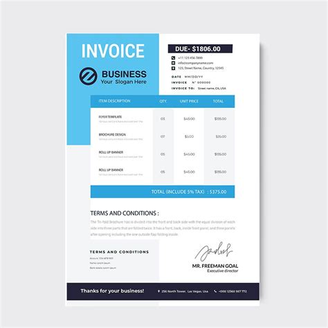 Simple blue invoice design receipt form - freepng