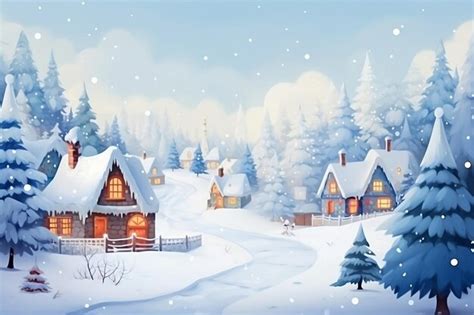 Vintage Style Christmas Village Winter Snow Generative AI | Premium AI-generated image