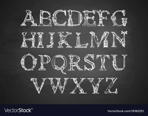 Steampunk font on blackboard Royalty Free Vector Image