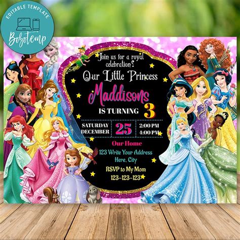 Editable Disney Princess Invitation Digital File | Sportspartydesign