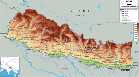 Large physical map of Nepal with roads, cities and airports | Nepal | Asia | Mapsland | Maps of ...