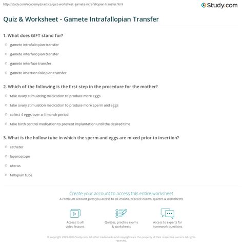 Quiz & Worksheet - Gamete Intrafallopian Transfer | Study.com