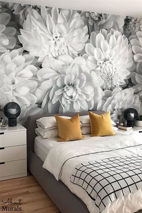 Black and White Flower Wallpaper | About Murals | Floral wallpaper bedroom, Black wallpaper ...