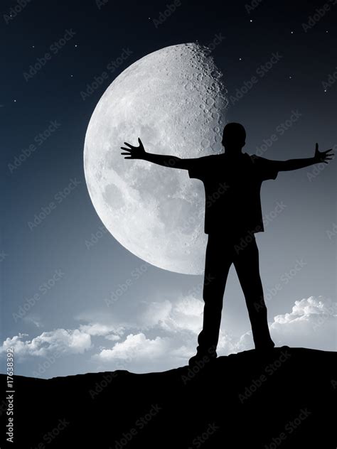 Silhouette of a man in front of the moon Stock Illustration | Adobe Stock