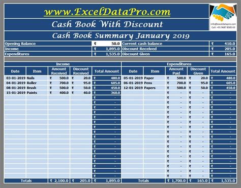 Download Cash Book Excel Template - ExcelDataPro